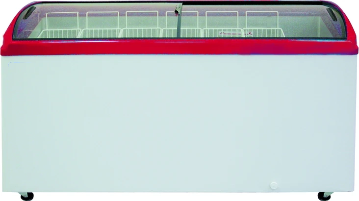 Ларь морозильный с гнутым стеклом CRYSPI ЛВН 500 Г (CF 500CQ) красный без корзин