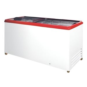 Ларь морозильный с прямым стеклом CRYSPI ЛВН 600 П (СF 600 FQ) красный 7 корзин